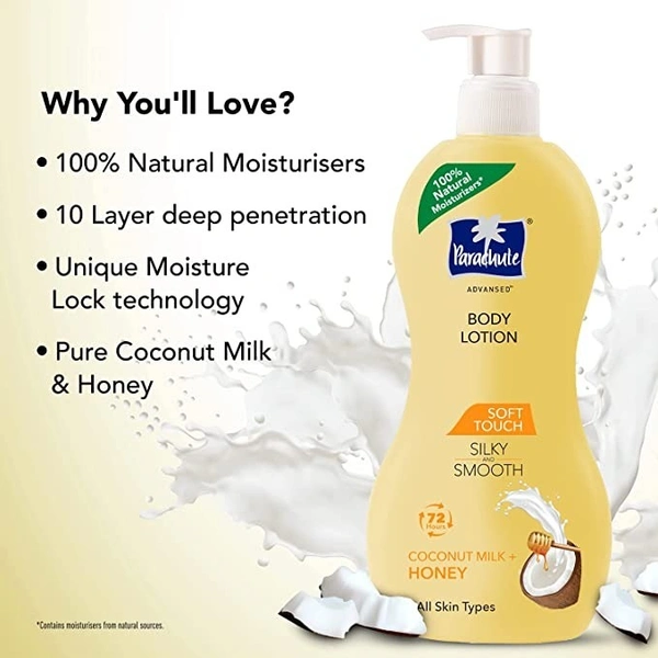 Parachute Advansed Soft Touch Body Lotion for Women & Men, All Skin types, 400ml  - 400 ML, Coconut Milk & Honey