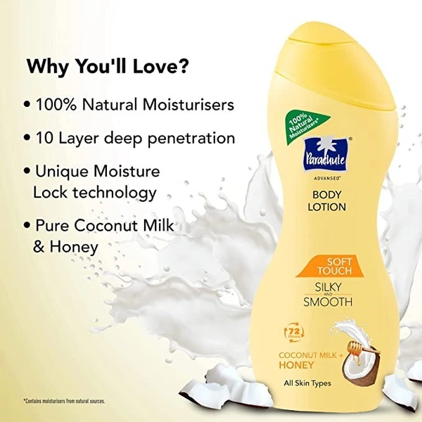 Parachute Advansed Soft Touch Body Lotion for Women & Men, All Skin types, 250ml  - 250 ml, Pure Coconut Milk & Honey
