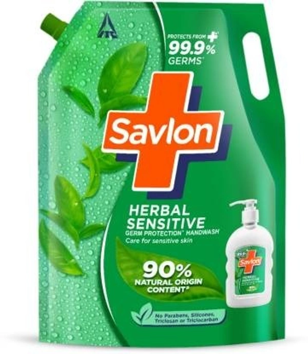 Savlon Herbal Sensitive Germ Protection Liquid | 90% Natural Origin|For Hands Hand Wash Refill Pouch  (1500 ml) - 1500 ML, Herbal sensitive