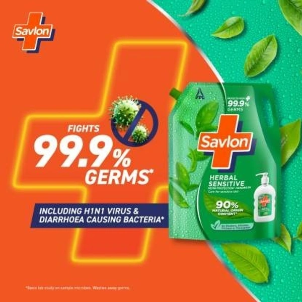Savlon Herbal Sensitive Germ Protection Liquid | 90% Natural Origin|For Hands Hand Wash Refill Pouch  (1500 ml) - 1500 ML, Herbal sensitive