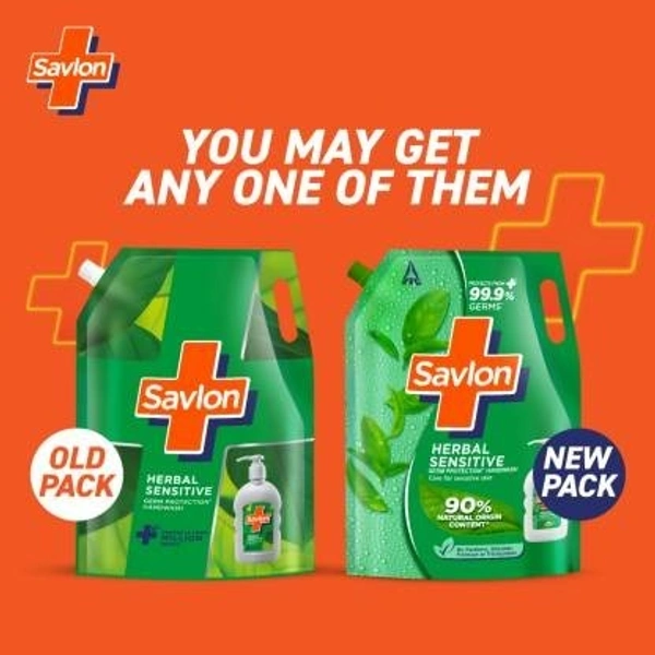Savlon Herbal Sensitive Germ Protection Liquid | 90% Natural Origin|For Hands Hand Wash Refill Pouch  (1500 ml) - 1500 ML, Herbal sensitive