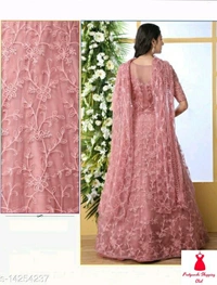 Net Fabric Anarkali Pink Semi Stitch Gown