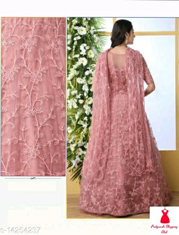 Net Fabric Anarkali Pink Semi Stitch Gown