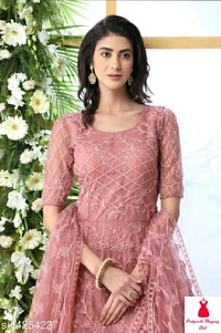 Net Fabric Anarkali Pink Semi Stitch Gown