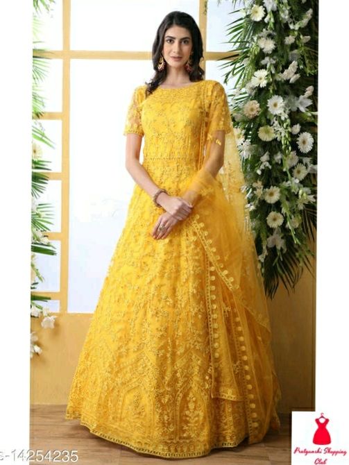 Decorous Maize Yellow Readymade Gown