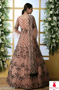 Net Fabric Anarkali Peach Semi Stitch Gown