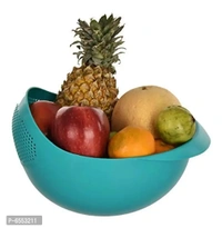 Plastic Vagetable Fruit Basket Rice Wash Sieve Washing Bowel Colender, Multicolour (1pc)
