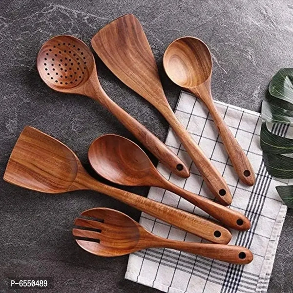 Set Of 6 New Handmade Wooden Non-stick Serving And Cooking Spoon Kitchen Tools Utensil