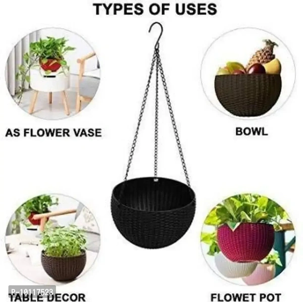 3 Pieces Woven Design Hanging Euro Basket , Hanging Flower Pot For Indoor And Outdoor With Chain Plant Container Set