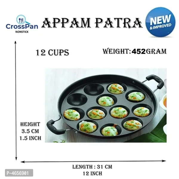 Non-stick 12 Cavity Grill Appam Patra/Paniyarakkal With Stainless Steel Lid