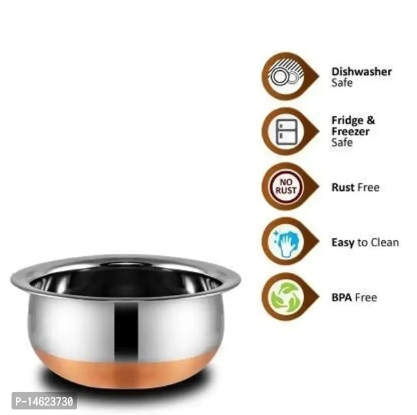 Stainless Steel Copper Base Serving Bowls Handi Set Of 5 Pieces With Lids,Handi Set With Lid /Serving Bowl Set/Cookware Set/Sauce Pot/ And Handis (500 Ml,750ml,1000ml,1500,Ml,2000ml,5piece Handi 5
