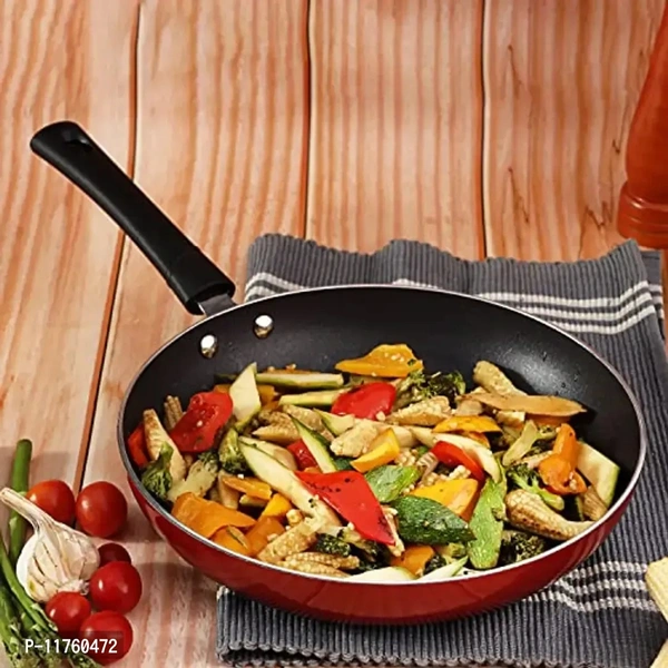 Crosspan Non Stick Non Induction Frying Pan Fry For Improved Cooking 24cm, Gas Compatible Red Colour 