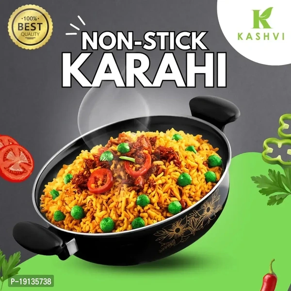Kashvi Kitchen Accessories /Kadai/Kadhai Karahi Pan Non Stick Induction Cookware Cooking Cooktop Combo Set Made Of Cast Iron 