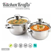 Premium Stainless Steel 2pcs Dutch Oven Set With Glass Lid, Induction Compatible Cook And Serve