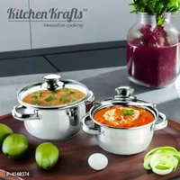 Premium Stainless Steel 2pcs Dutch Oven Set With Glass Lid, Induction Compatible Cook And Serve