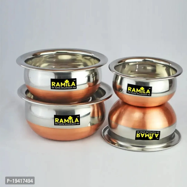 Cooper Coated Handi Set, Patila,Bhagona Tapeli, Cookware Set- Capacity 1500/1000/750/500/Ml