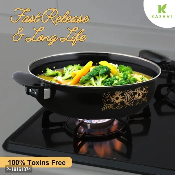 Kashvi Kitchen Accessories /Kadai/Kadhai Karahi Pan Non Stick Induction Cookware Cooking Cooktop Combo Set Made Of Cast Iron 