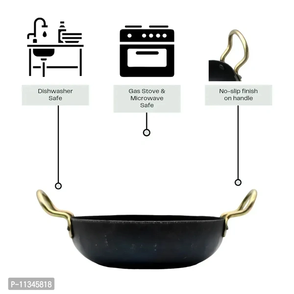 Lazy window Traditional Iron Kadhai Deep Bottom Kadai /Fry Pan / Frying Kadhai With Handle 8 Inch /19cm