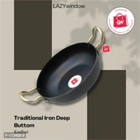 Lazy window Traditional Iron Kadhai Deep Bottom Kadai /Fry Pan / Frying Kadhai With Handle 8 Inch /19cm