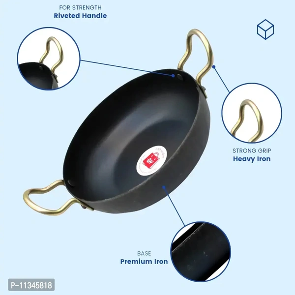 Lazy window Traditional Iron Kadhai Deep Bottom Kadai /Fry Pan / Frying Kadhai With Handle 8 Inch /19cm