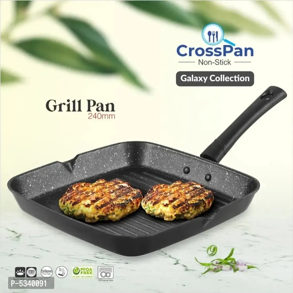 Non Stick Aluminium Grill Pan ,24 Cm, Black Granite Finish 