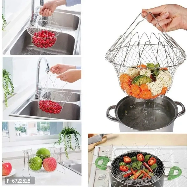 Stainless Steel Foldable Deep Fry Basket , Fruit Vegetable Washing And Storing Basket 