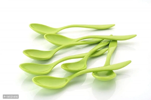 Plastic Spoon For Lunch /Dinner/Icecream - Green (Pack Of12)