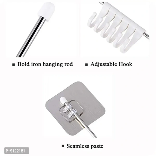 Magic Sticker Kitchen Shelf Hook rail-6 Hooks 