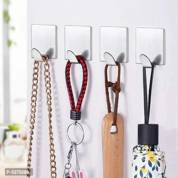Multi Purpose Stainless Steel Adhesive Hooks  Set Of 3