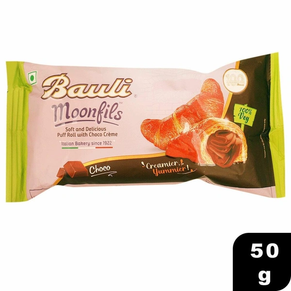 Bauli Moonfils Veg Choco Puff Rolls B2C - 50gm