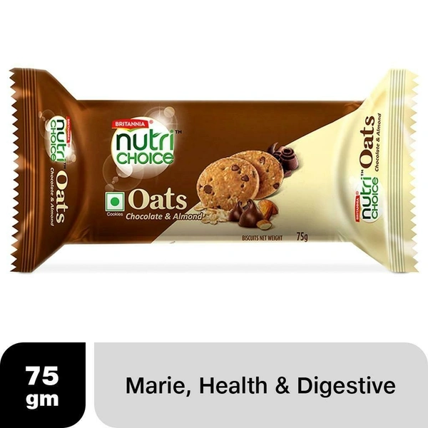 Britannia NutriChoice Chocolate & Almond Oats Cookies B2C - 75gm
