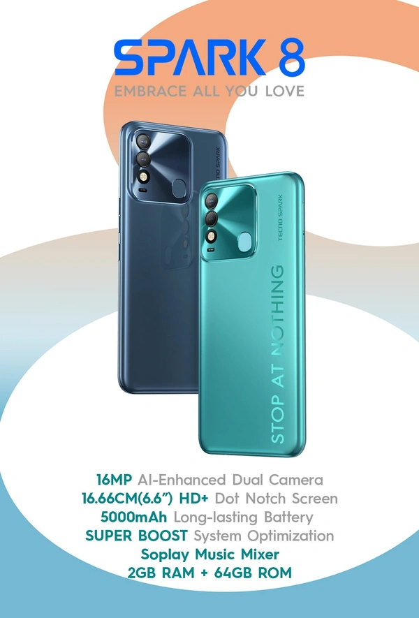 Tecno Spark 8 (Turquoise Cyan, 64 GB)  (4 GB RAM) - All