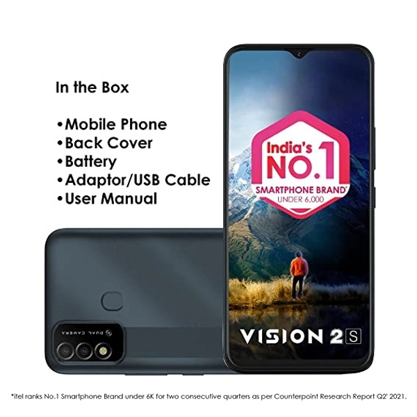 itel Vision2S (Deep Blue, 6.52'' HD+, 5000mAh Battery, 2GB RAM 32GB ROM, 8MP AI Dual Camera) (P651L)