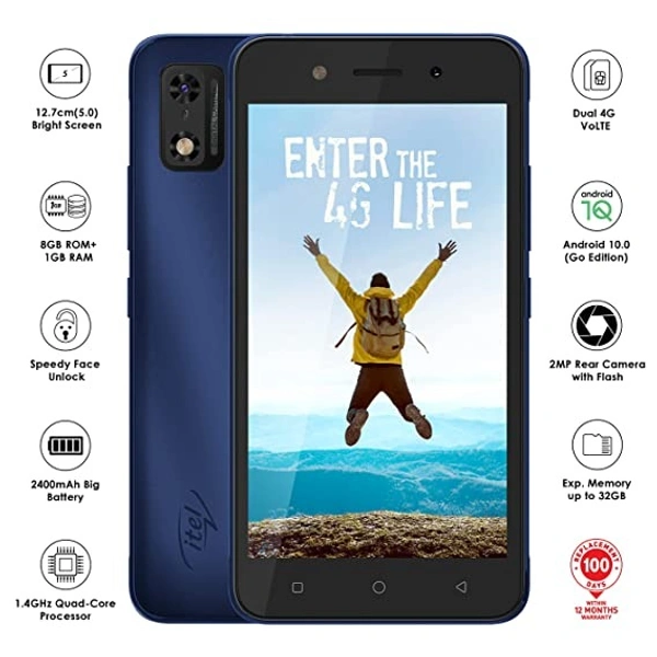 itel A23 Pro_Open Version (5'' FWVGA Bright Display | 8GB+1GB Memory | Smart Face Unlock | 2400mAh Battery | 2MP Rear Camera | Selfie Camera)_Sapphire Blue FAST JIO SIM  