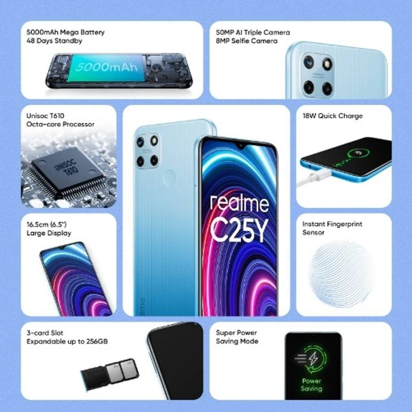 Realme C25Y (Glacier Blue, 4GB RAM, 64GB Storage)