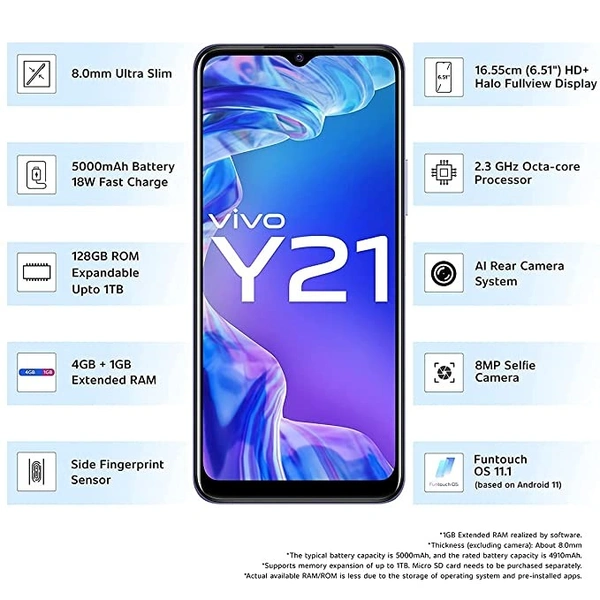 Vivo Y21 (Diamond Glow, 4GB RAM, 64GB Storage)