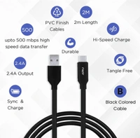 Aru Rope-2C 2.4A Cable 2Mtr