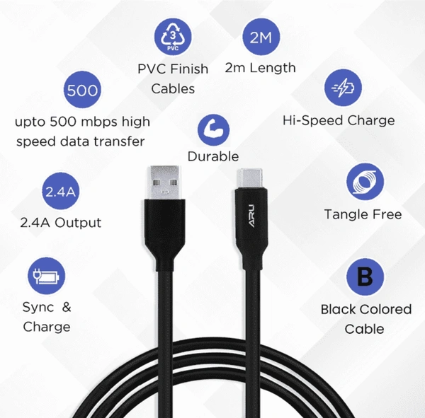 Aru Rope-2C 2.4A Cable 2Mtr