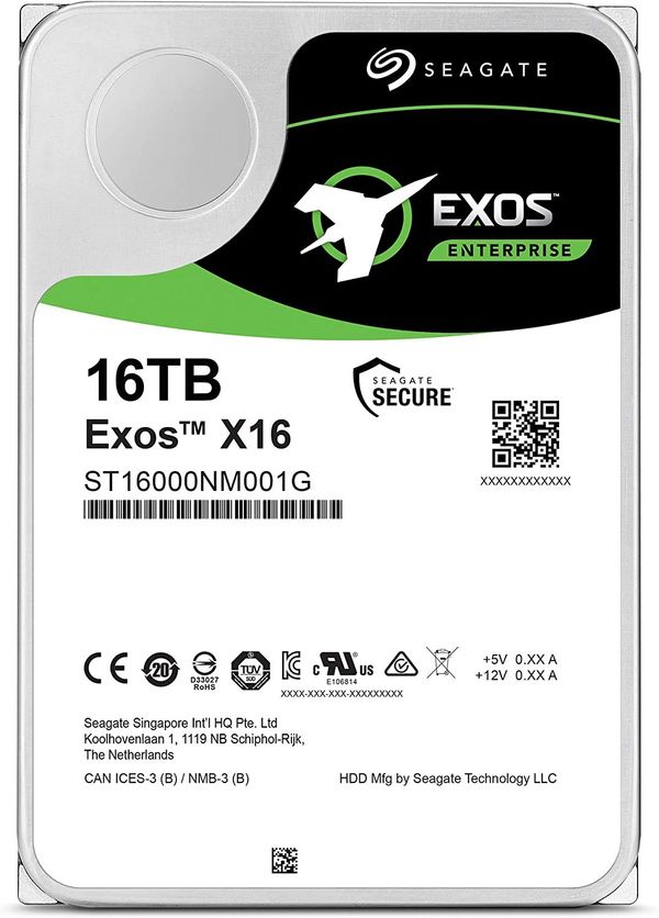 Seagate 16TB Exos X16 Enterprise Hard Drive 3.5'' (ST16000NM001G)