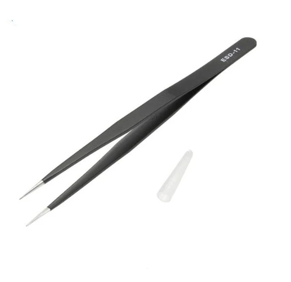 ESD-12 Anti-static Anti-magnetic curved Tip Tweezer silver - r232