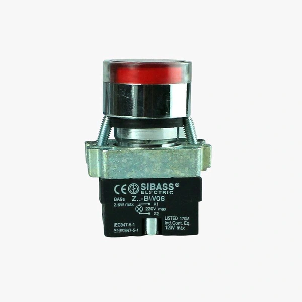 SIBASS Push Button with Indicator LED - 220VAC RED Q12 C1