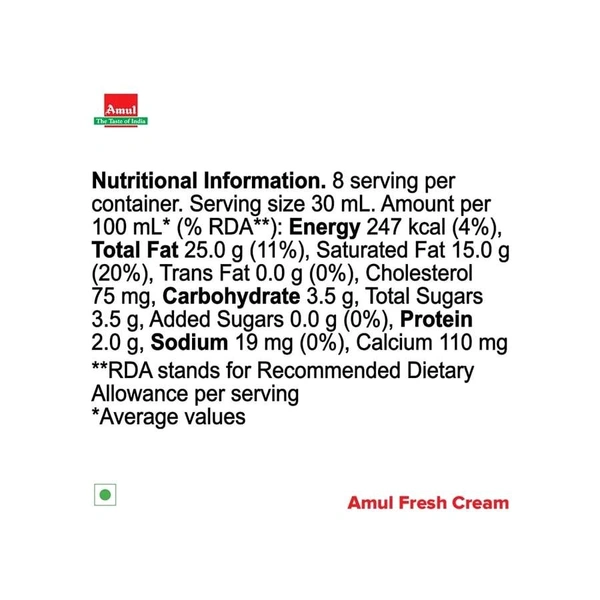 Amul Fresh Cream 250 Ml - 250 Ml