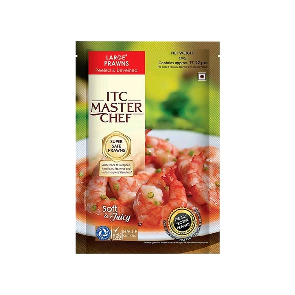ITC Master Chef Soft And Juicy Large Prawns - 200 Grams × 4