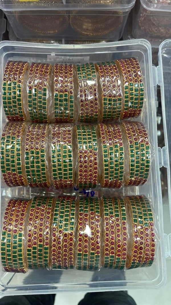 Amara Fashions Bangles Red and Green Stone Bangles - 2.8