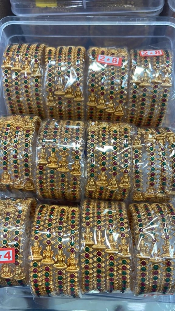 Amara Fashions Bangles Red and Green Stone Bangles With Goddess Lakshmi - 2.2