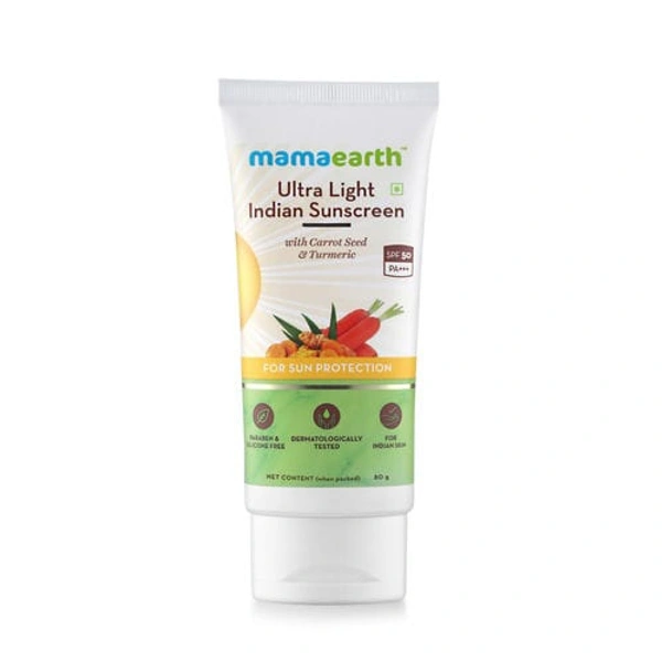 Mamaearth Ultra Light Indian Sunscreen SPF50 PA+++, 80gm  