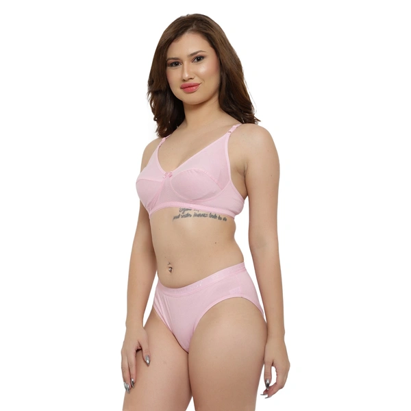 Ladyland Bra & Panty Set Solid Color Lingerie Set - 32B, 100, Pink