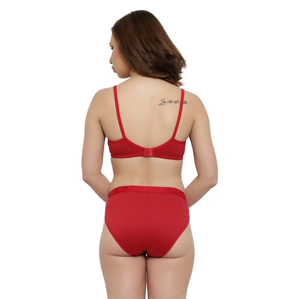 Ladyland Bra & Panty Set Solid Color Lingerie Set - 30B, 100, Red