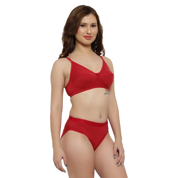Ladyland Bra & Panty Set Solid Color Lingerie Set - 30B, 100, Red