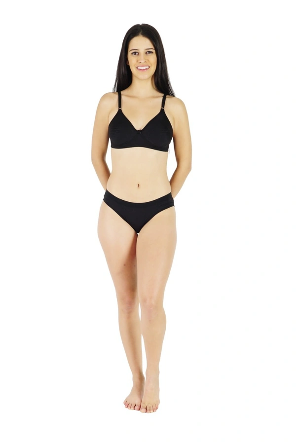 Ladyland Bra & Panty Set Solid Color Lingerie Set - 28B, 100, Black
